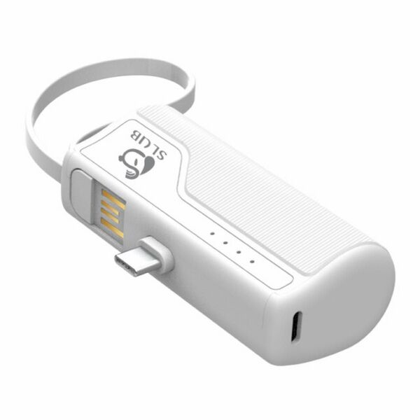 1個 モバイルバッテリー パワーバン 5000mAh ミニ型 5V/2A入力 出力 ケーブル内蔵 Type-C端子 ホワイト