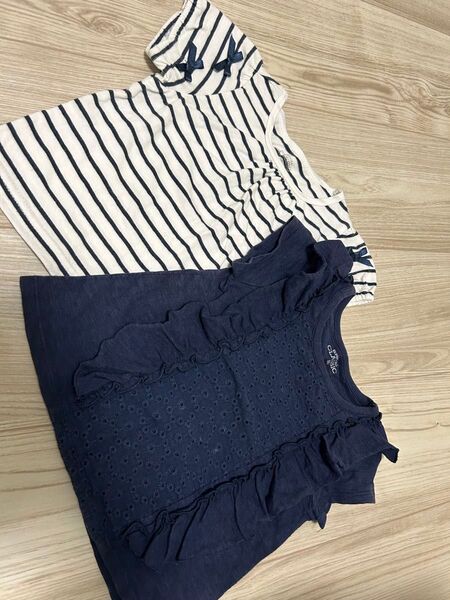カットソー 半袖 80 美品 ボーダー ネイビー フリル