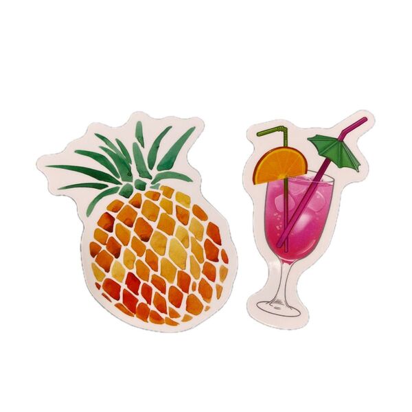 パイナップル&トロピカルドリンク ステッカー 2枚セット 海 Hawaii ハワイアン
