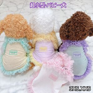 犬服 猫服 ペット服 超小型 パピー犬 春夏用 メッシュフリルワンピース: 3XS.XXS