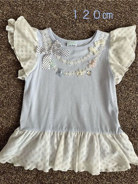 半袖チュニック 女の子Tシャツ 半袖トップス 半袖カットソー 120㎝ フリル付き