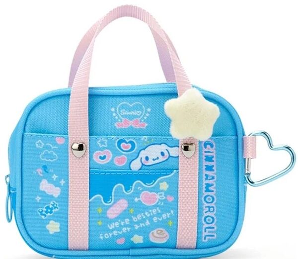 シナモロール スクールバッグ風ミニポーチ 化粧ポーチ カラビナ付き Cinnamoroll 化粧ポーチ バッグチャームにも