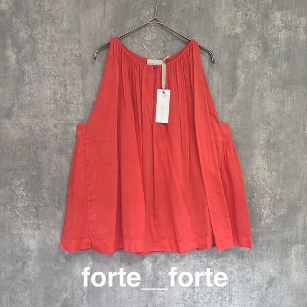 ※最終お値下げ※新品未使用【forteforte 】フォルテフォルテ コットンシルク ギャザー ブラウス サーモンピンク