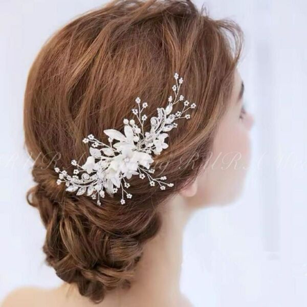 お花ヘッドドレス シルバー 白 フラワー ヘアアクセサリー 髪飾り 和装 結婚式 前撮り ブライダル ウェディングアクセサリー新品