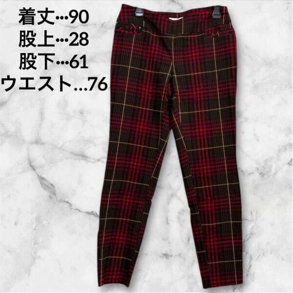 【良品】 ミドルライズパン チェック柄 パンツ チェック ボトムス 春 ボトム レッド ブラック おしゃれ ズボン