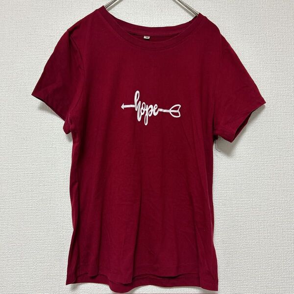 【値下げ歓迎】Tシャツ【M】バーガンディ 半袖 トップス シンプル カットソー クルーネック プルオーバー 半袖Tシャツ