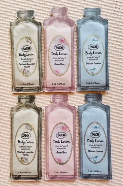 SABON ボディローション グリーン・ローズ デリケート・ジャスミン パチュリ・ラベンダー・バニラ 各2