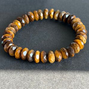 天然石 パワーストーン タイガーアイ 虎目石 9×5mm ボタンカット ブレスレット 16.2cm