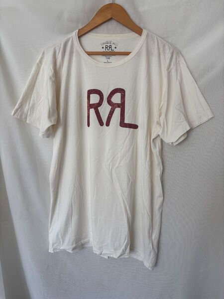 RRL ダブルアールエル ロゴ Tシャツ L ヴィンテージ加工 rrl 白 ホワイト
