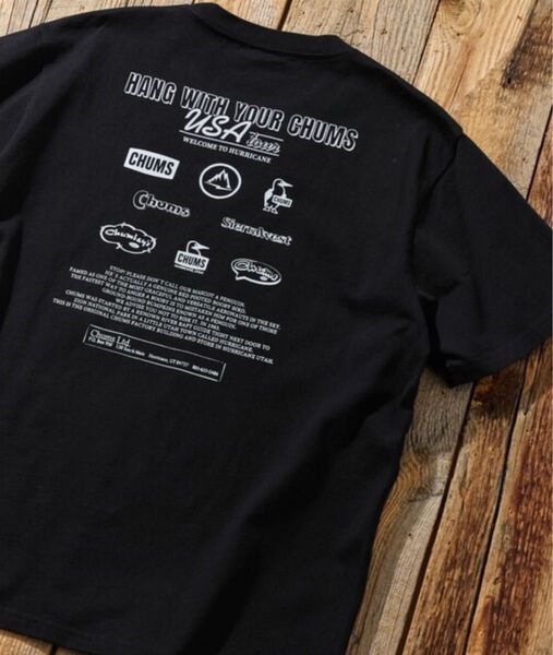 【新品】チャムス 別注 ロゴ バックプリント クルーネック Tシャツ ブラックM