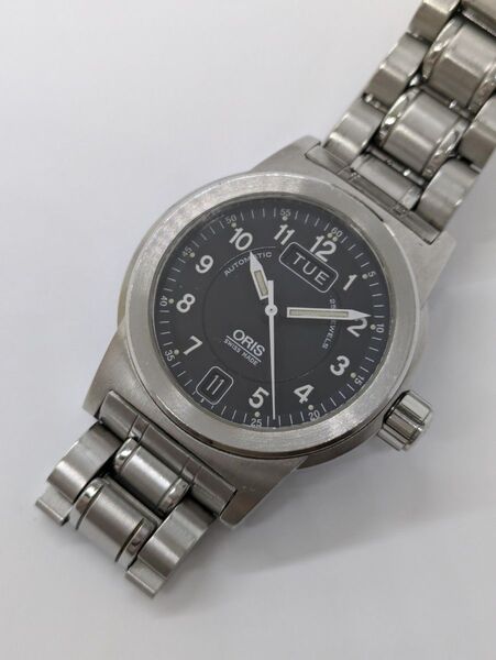 オリス ビッグクラウン 7501 オートマチック 腕時計 ORIS 25石 デイデイト 黒文字盤 裏スケルトン シルバーカラー