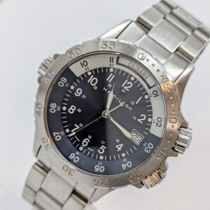 稼働◎正規品【ハミルトン】QZ カーキ H745410 デイデイト ネイビー文字盤 メンズ