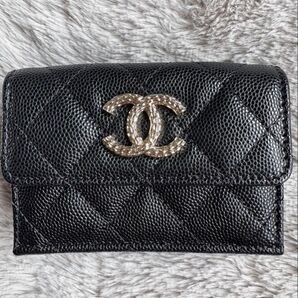 CHANEL シャネル キャビアスキン 三つ折り財布 ブラック