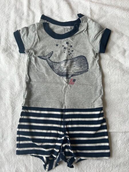 美品 Baby Gap 半袖ロンパース クジラ柄 80 12-18ヶ月 グレーボーダー かっこいい