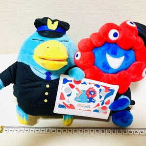 【JR西日本×大阪万博】万博記念 カードケース付きイコちゃん・ミャクミャク駅員さんぬいぐるみ タグ付き ICOCA付属なし