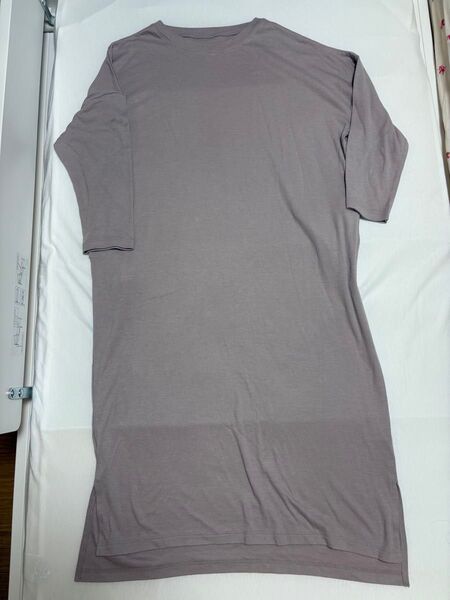ワンピース チュニック ロングTシャツ くすみパープル 五分袖 スリット マタニティ ポケット有り