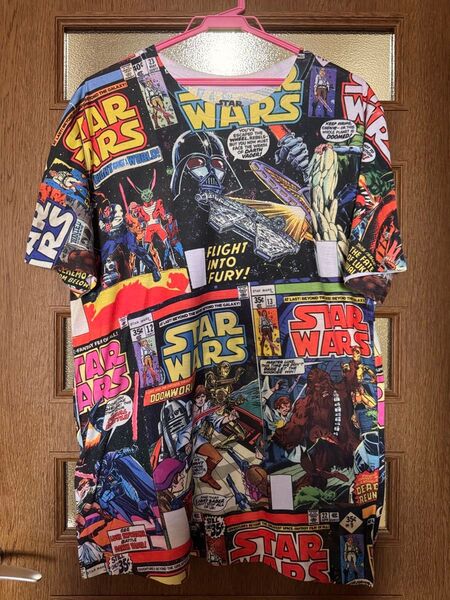 スター・ウォーズ STAR WARS 総柄 Tシャツ ムービー マルチカラーL 古着