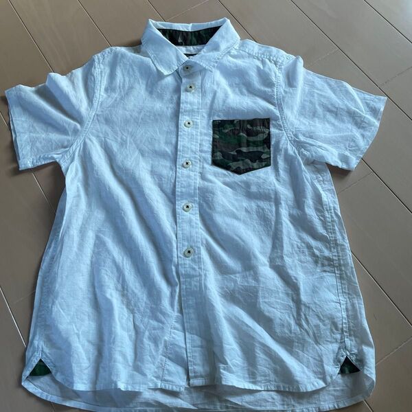 グローバルワーク キッズ 半袖シャツ 白 迷彩柄 130