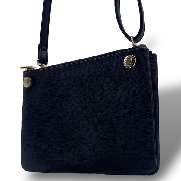 FURLA フルラ パイパー ミニショルダーバッグ ウォレットショルダー ブラック 黒 レザー 裏地総柄 ゴールド金具