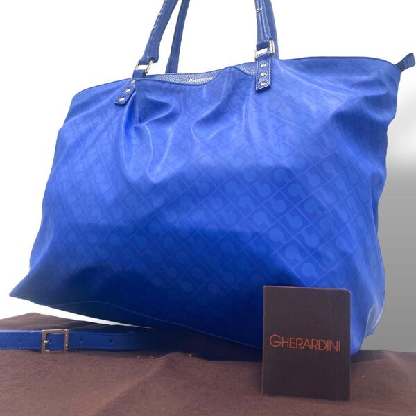 GHERARDINI ゲラルディーニ 2way バイーラ ソフティ 本革 ハンドバッグ ショルダー トート ブルー A4 大容量