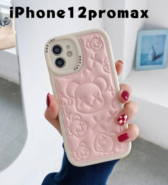 iphone12promaxケース カーバー TPU 可愛い お洒落 熊 軽量 ケース ピンク3