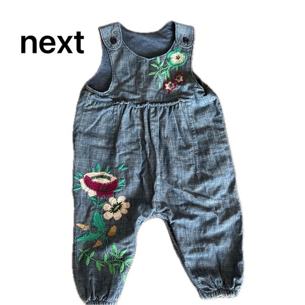 【next】 オーバーオール サロペット 子供服 ベビー ロンパース 刺繍 花 70 80