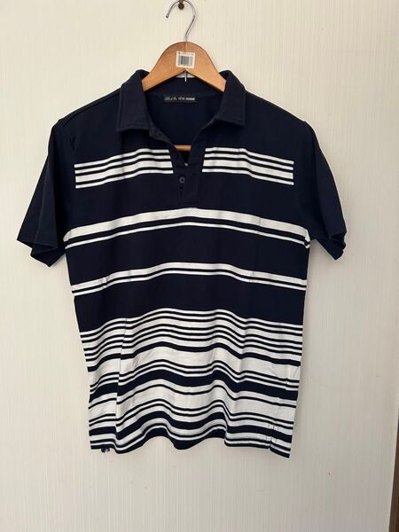 TETE HOMME ボーダー柄ポロシャツ ネイビー×ホワイト M