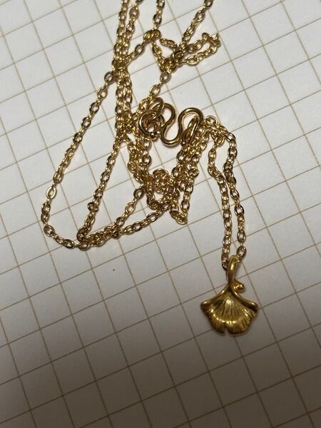 K24金ネックレストップセット、トップ葉がAu999刻印あり、ネックレスが金メッキ刻印なし 45cm