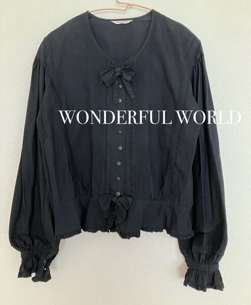 WONDERFUL WORLD ブラウス 長袖 トップス シャツ ブラック 黒 ワンダフルワールド カネコイサオ 金子功