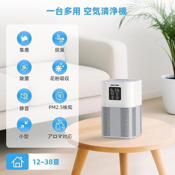 空気清浄機 小型 静音 12~38畳 PM2.5自動空気質検知
