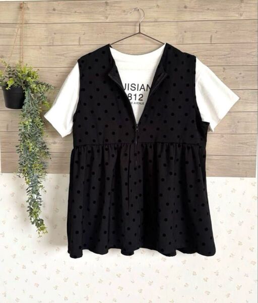 ★新品ABITOKYOフロッキードット柄ペプラムベスト★
