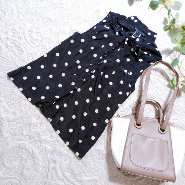 【Marc by Marc Jacobs】ノースリーブトップス ドット柄 ブラック リボン シルク100% L/12