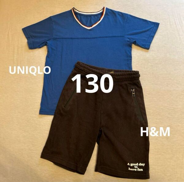 130cm キッズ VネックTシャツ & ハーフパンツ 上下 2枚セット