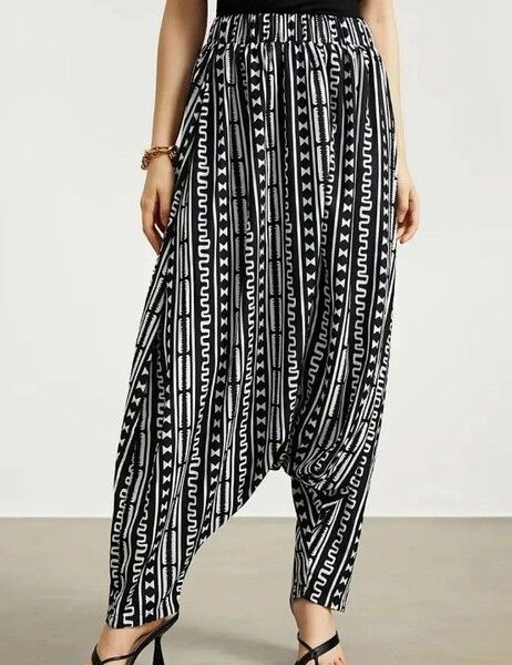 サルエルパンツ エスニック柄 モノトーン Sサイズ