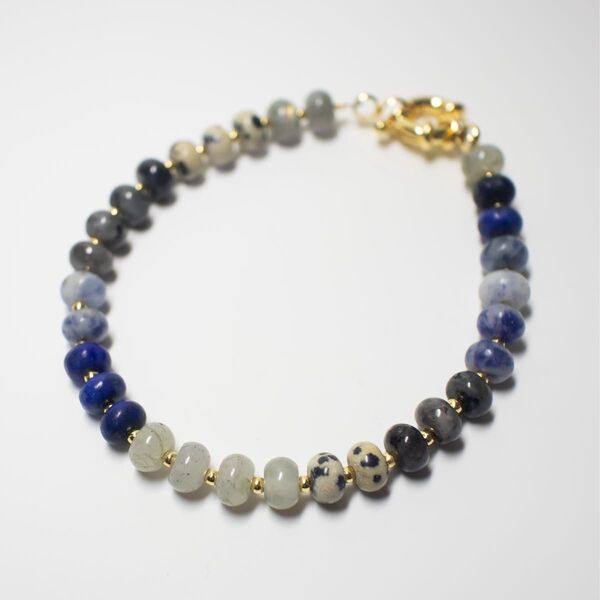 新品*天然石ミックスビーズ フラットラウンドブレスレット*レディース ゴールド アクセサリー ブレスレット