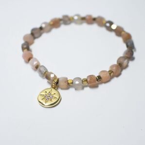 天然石◆シルバーシャイン ブラウン&グレームーンストーン ブレスレット【伸縮性あり】 アクセサリー パワーストーン