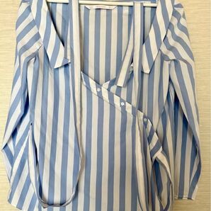 ZARA Trafaluc Collection ストライプラップ長袖シャツ Lサイズ