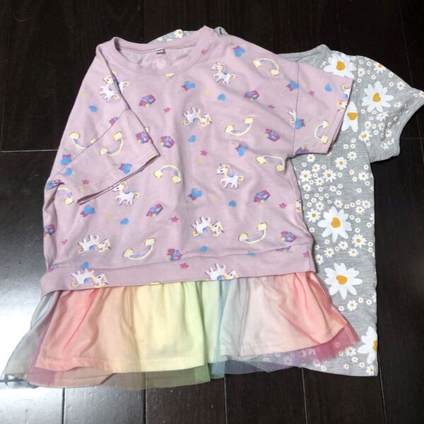 女の子 トップス 2枚セット ユニコーン デイジー柄 130