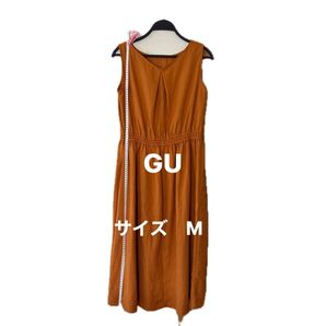 オレンジ ノースリーブ ワンピース GU M