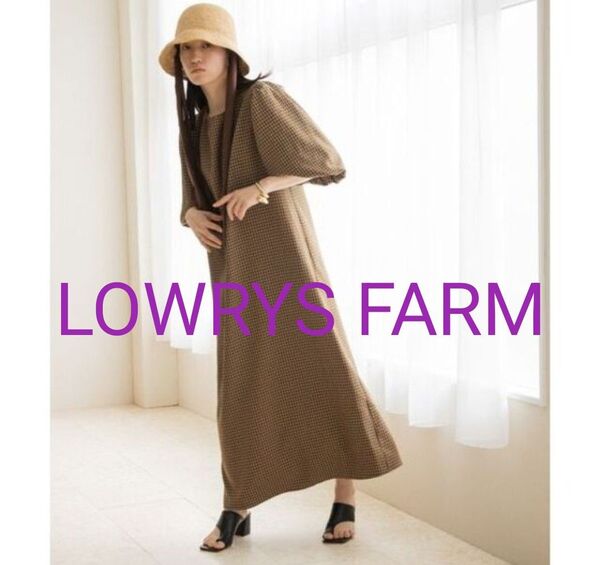 LOWRYS FARM チェックバルーンスリーブワンピース オレンジ