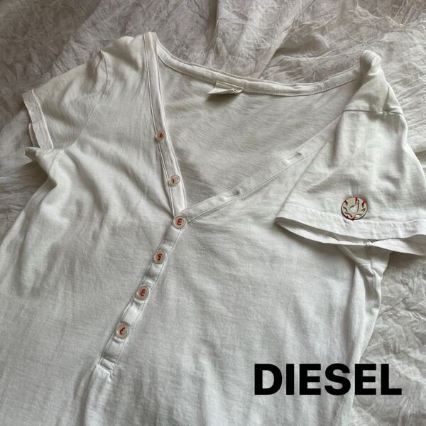 DIESEL ディーゼル Tシャツ シャツ 無地 シンプル カジュアル 半袖 Vネック 春夏 ホワイト 白 レッド 赤 即購入OK
