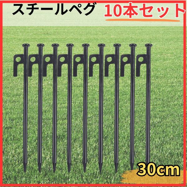 30cm スチールペグ 10本セット キャンプ ブラック テント アウトドア