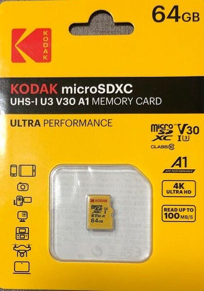KODAK microSDXC 64GB UHS-I U3 V30 A1 メモリーカード 新品 即納
