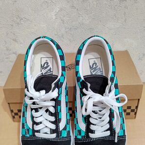 【美品】VANS OLD SKOOL チェッカー柄 スニーカー 25.5cm 黒×ターコイズ