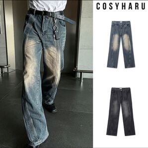 【COSYHARU】Shabay Banding Wave Washing Denim コシハル ブラック デニム ボトムズ