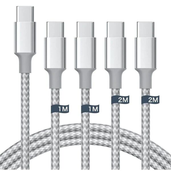 【1M+1M+2M+2M/4本セット】USB C ケーブル Type C ケーブル グレー PD対応 60W急速充電】USB-C