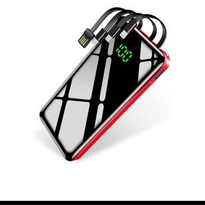 【30000mAh & ケーブル内蔵 & PSE認証済】モバイルバッテリー 大容量 急速充電 LCD残量表示 4台同時充電