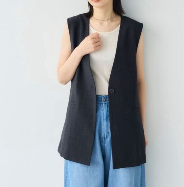 クロスファンクション ベスト ジレ サマナチュラ リネンライクノーカラーVネックジレ レディース 新品 未着用 5970円