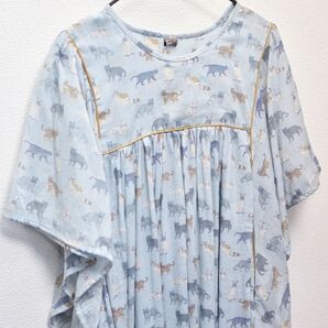 ワンピース ドレス インド綿 新品 猫 ゆったり フリーサイズ HB ロングワンピース Aライン ギャザー ドレープ ブルーグレー