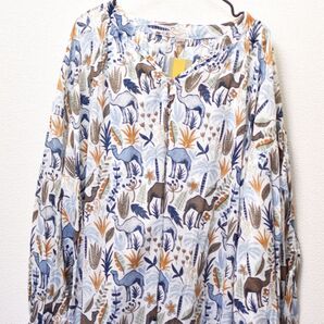 カットソーインド綿ワンピース 新品 ゆったり ロングワンピース アニマル柄 エイチビー
